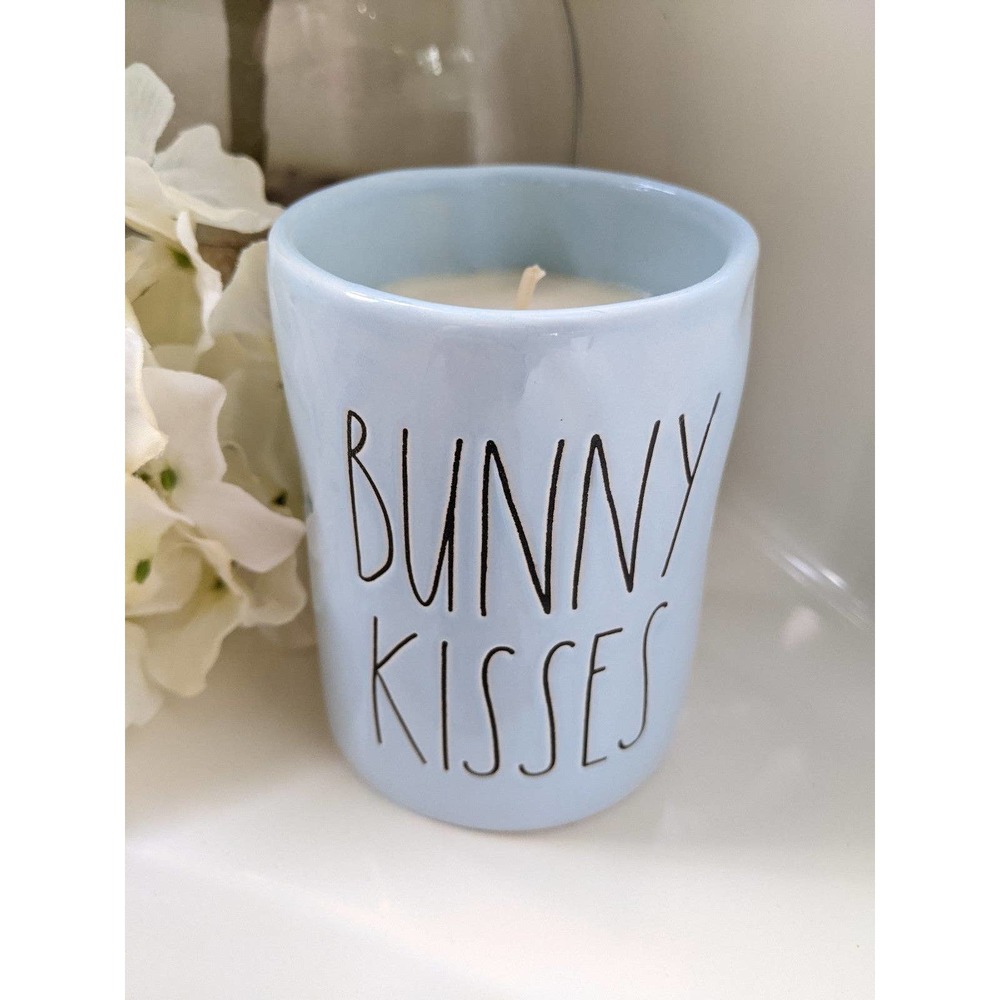 New Rae Dunn BUNNY KISSES candle blue jar